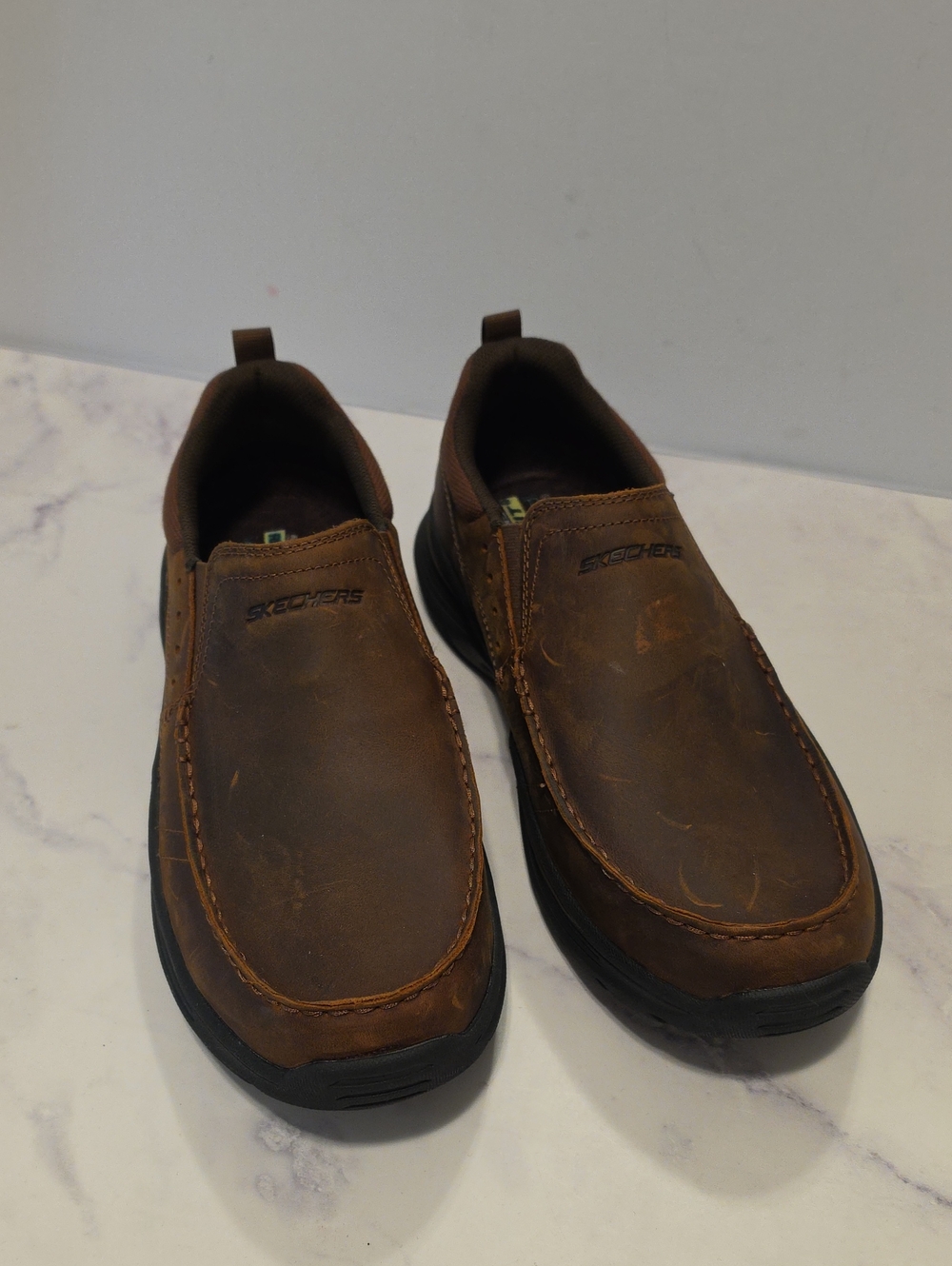 Skechers Men's Slip-On Casual Moc Toe Shoes in Brown Relaxed Fit